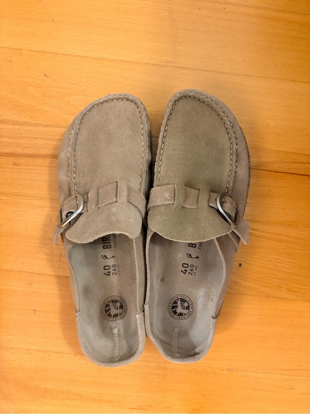 Birkenstock Suede Slip-On Mule with Buckle - Taupe